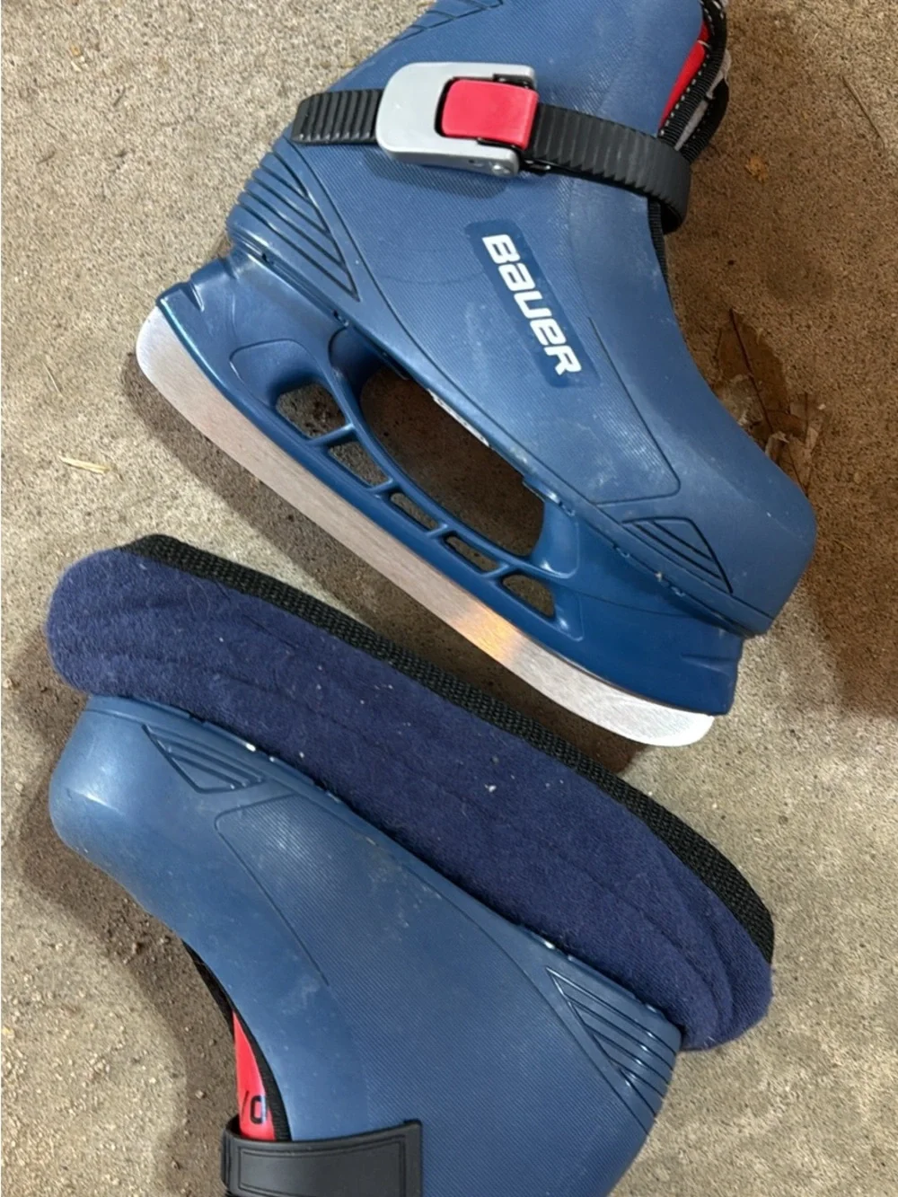 Bauer Kids Blue ice skate Shoes with Red and Black Accents